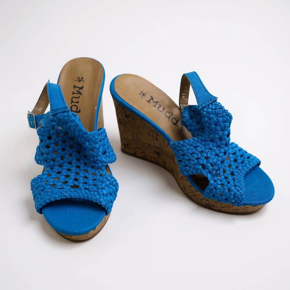 Mudd Blue Woven Wedge Sandals